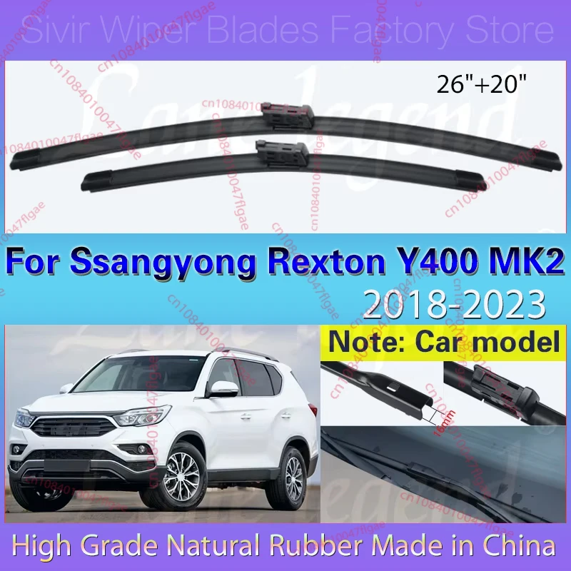 

For Ssangyong Rexton Y400 MK2 2018 2019 2020 2021 2022 2023 Front Windshield Wiper Blades Brushes Cutter Car Accessories 26"+20"