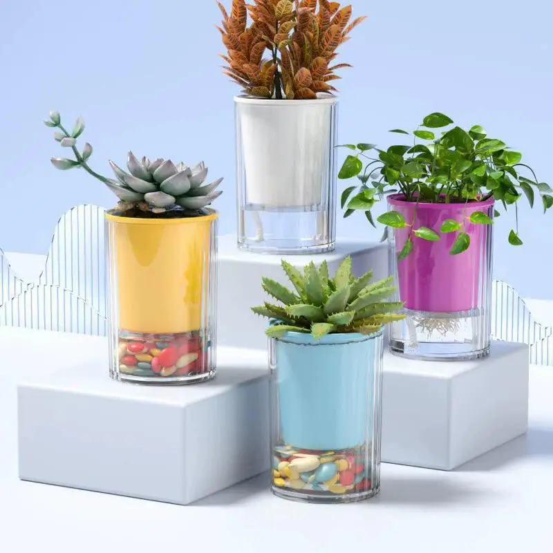 Modern Self Watering Plant Pot With Drainage Hole Hydroponic Flower Container for Living Room Bedroom Office Decor