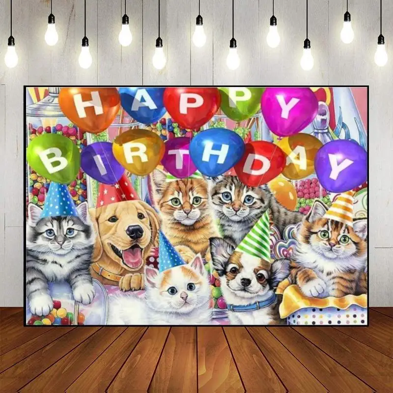 Cat Kitten Pet Paw Background Custom Birthday Backdrop Banner Photo Sweet Photography Backdrops Scenic Decoration Freedom Party