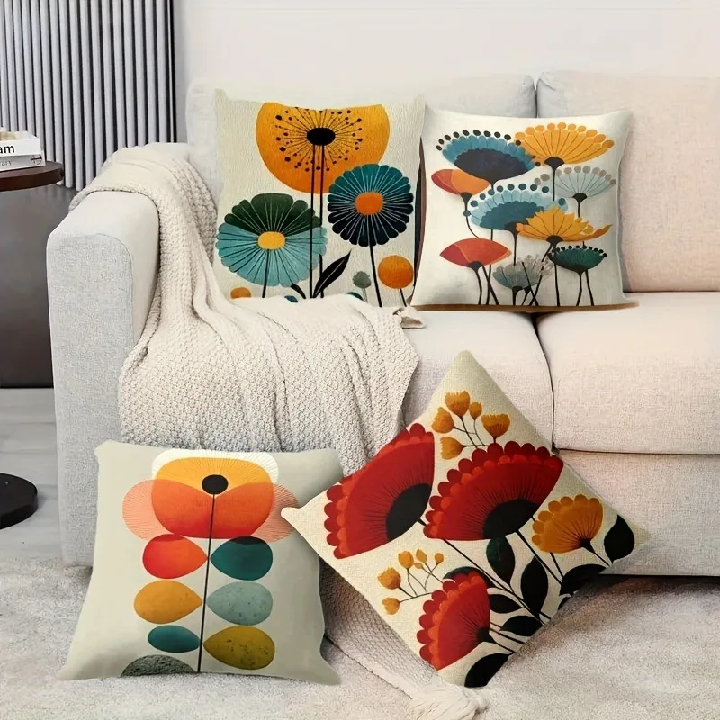 Set of 4 Boho Floral Throw Pillow Covers Modern Aesthetic Abstract Botanical Cushion Case for Sofa Home Decor Gift