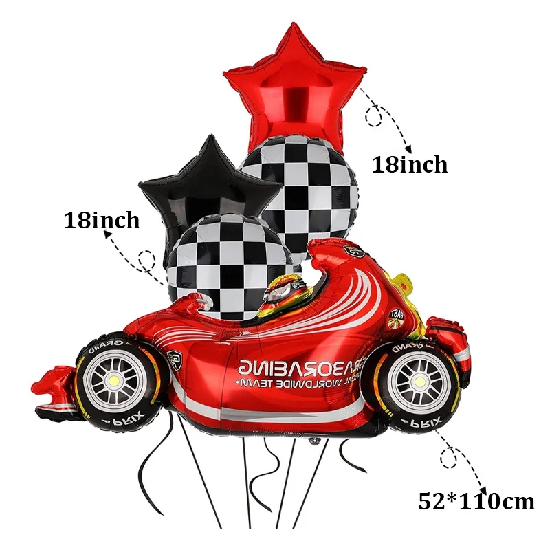 Rennwagen-Partydekorationen, kariertes Geschirr, Teller, Tassen, Servietten, Wimpel, Folienballons für Jungen, Rennen, Geburtstag, F1-Partygeschenk – Detail 19
