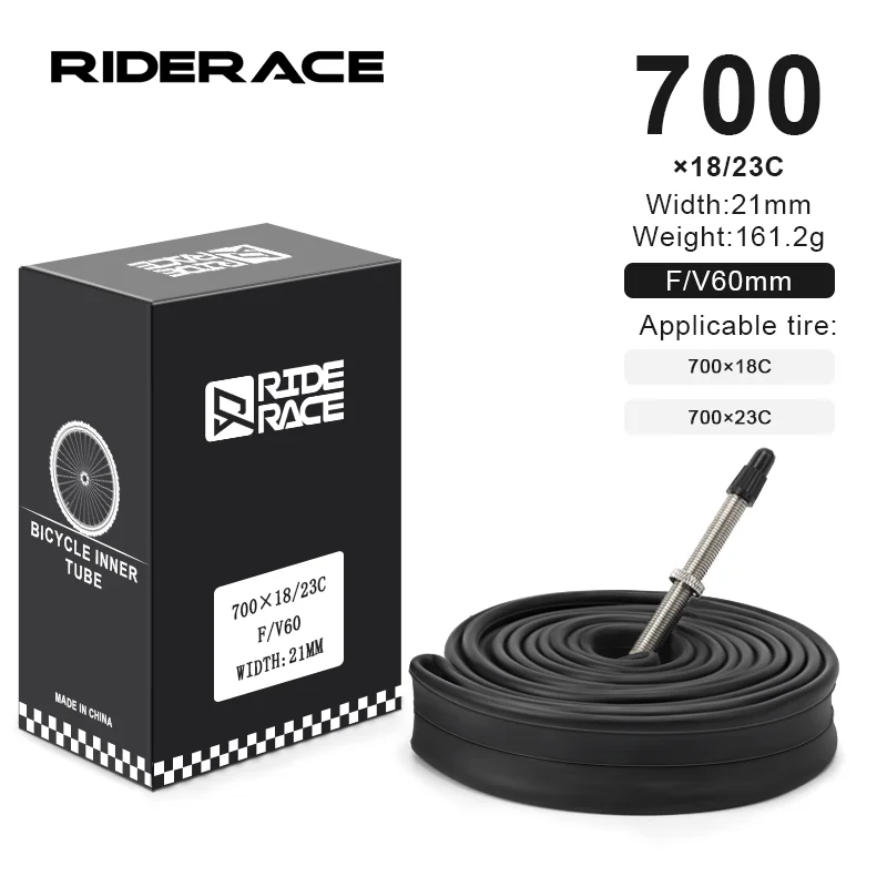 Chambre à air de vélo RIDERACE 700C 18 23 25 28 32 35 43C pour pneus de vélo de route 48/60mm AV F/V Valve Schrader Presta en caoutchouc butyle