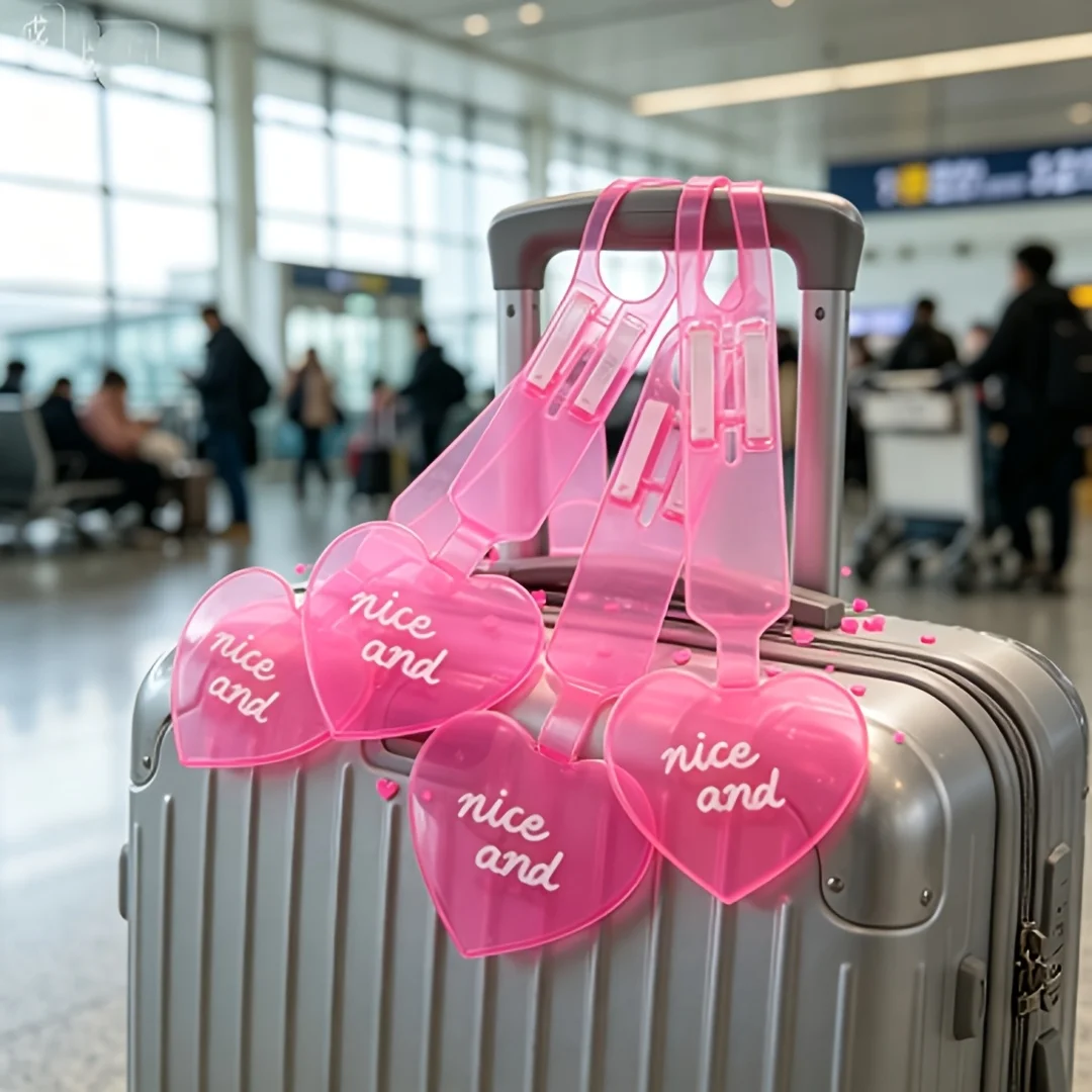 4pcs Fluorescent Heart Luggage Tags, 4 Assorted Colors PVC Baggage Labels, Easy to Identify Travel Suitcase Identifier
