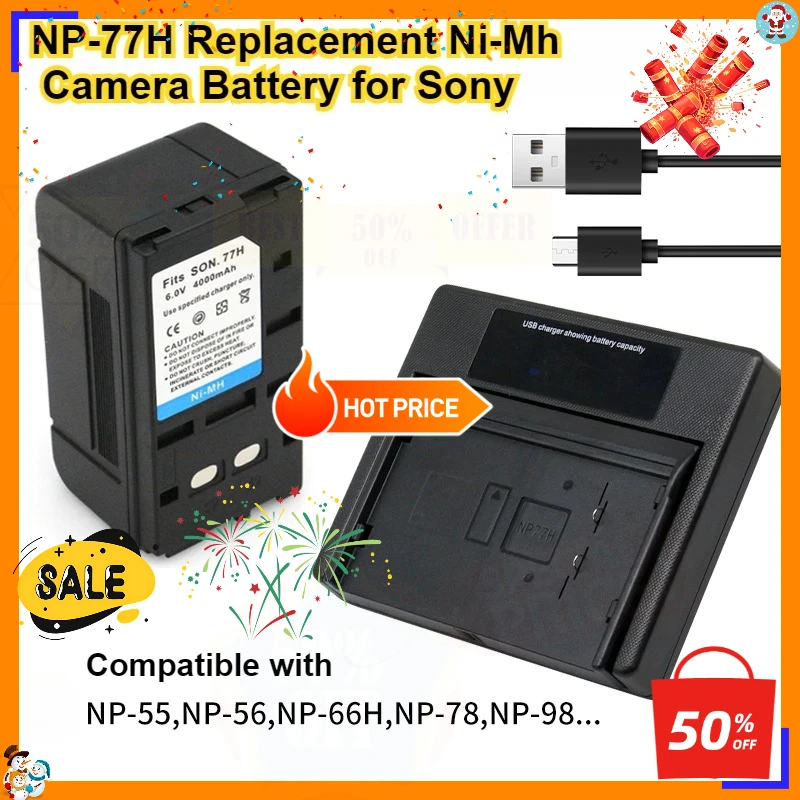 

4000mAh NP-77H Ni-Mh Replacement Camera Battery for Sony NP-68 NP-67 NP-66 NP-77 NP-77H NP-98 NP55 +Charger Rechargeable Battery