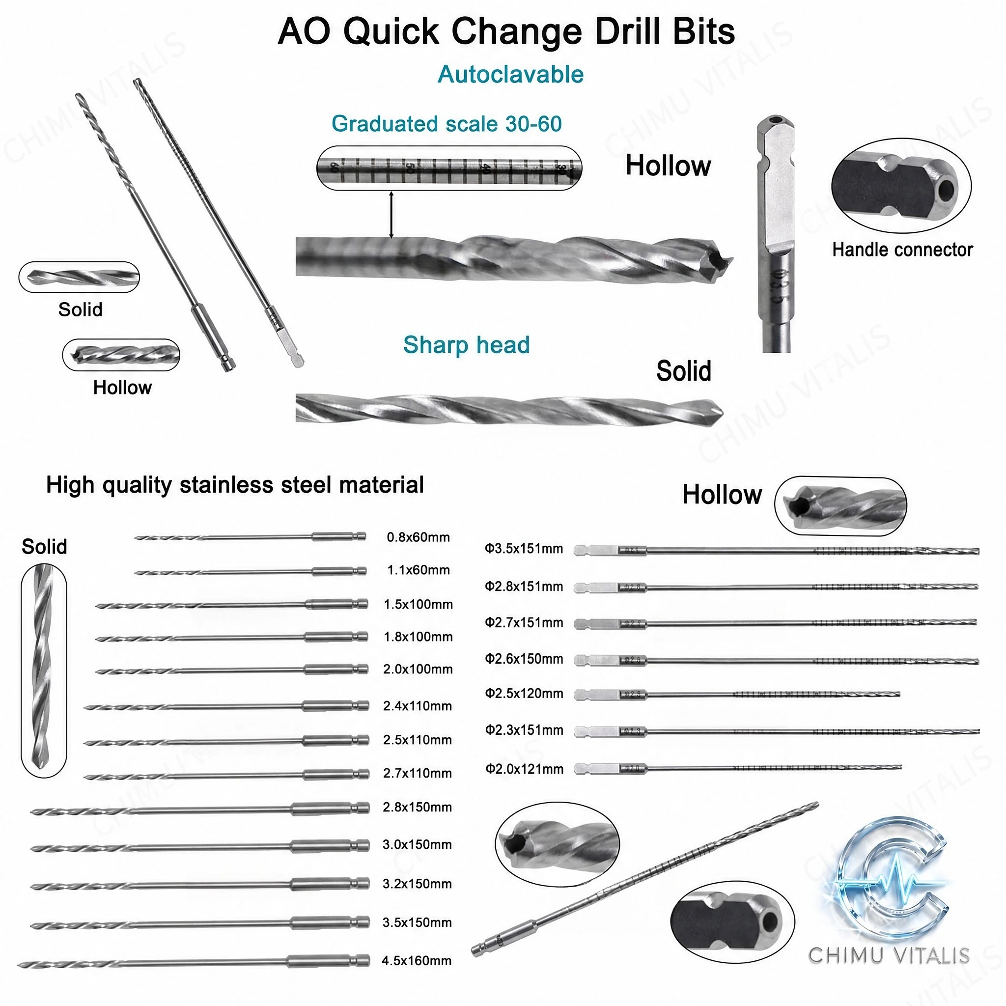 【CHIMU VITALIS 】Multi-Size Metal Drill Bit Solid Hollow Precision Tool 0.9mm-4.5mm Various Lengths