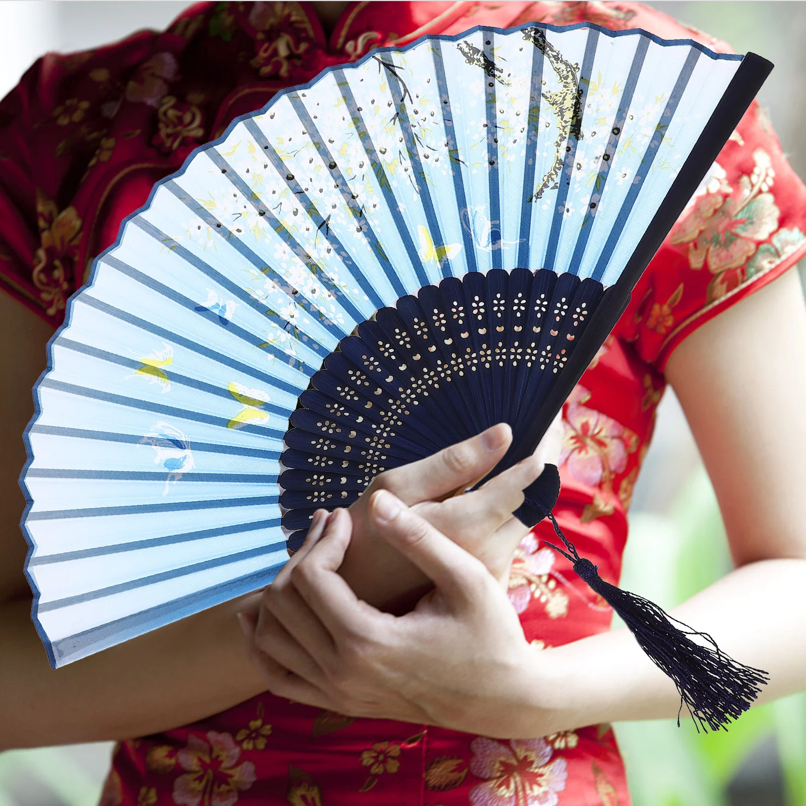 

3Pcs Vintage Folding Fan Handmade Chinese Style Fan Fine Workmanship Lightweight Portable for Dance Party Wedding Decoration