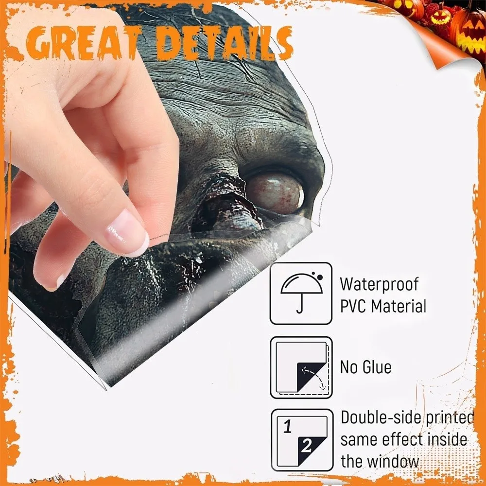 Double Sided Color Static Cling Decal Static Adhesion No Glue Required Glass Sticker Zombie Design Lightweight Window Decoration