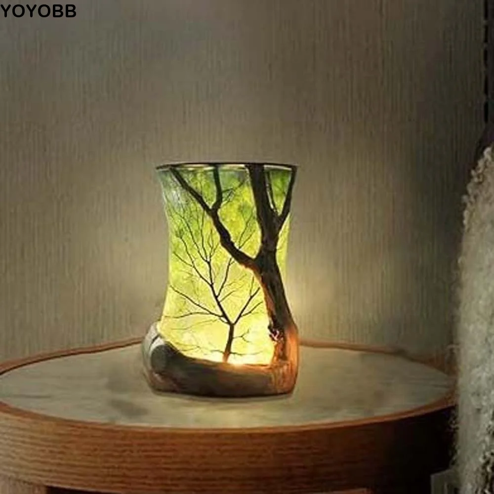 Atmosphere Light Forest Tree Silhouette Night Light Glowing Hollowed Table Lamp Creative Vintage Desk Lamp Room Decor