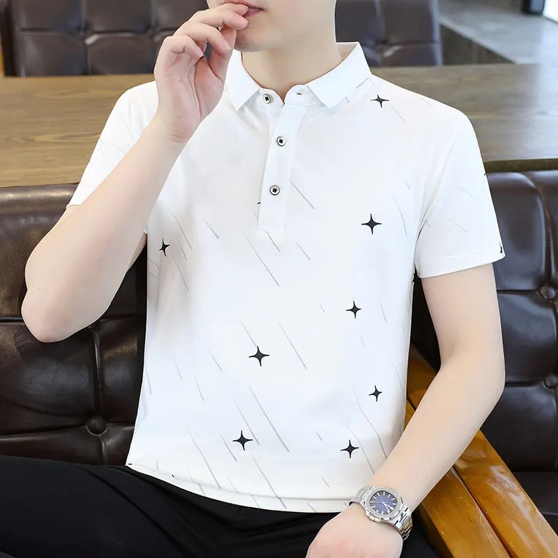 Main push new cotton shirt summer print fashion slim fit short sleeve men's shirt collar top