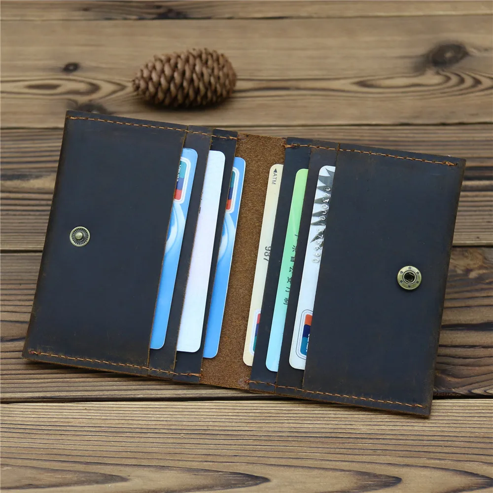 Card Holder Wallet for Men Genuine Leather First Layer Cowhide Anti-Theft Buckle Coin Purse Credit ID Card Holder Unisex