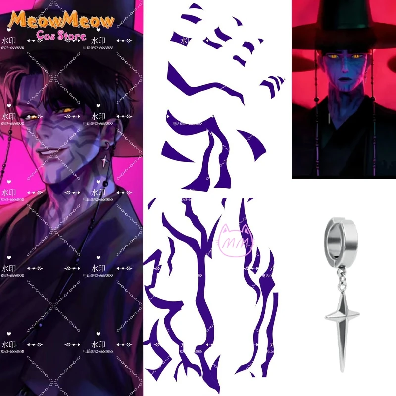 

K-Pop Jinu Saja Boys Demon Hunters Cosplay Tattoo Sticker Earring Stage Roleplay Suit Halloween Mens Villains Group Accessories