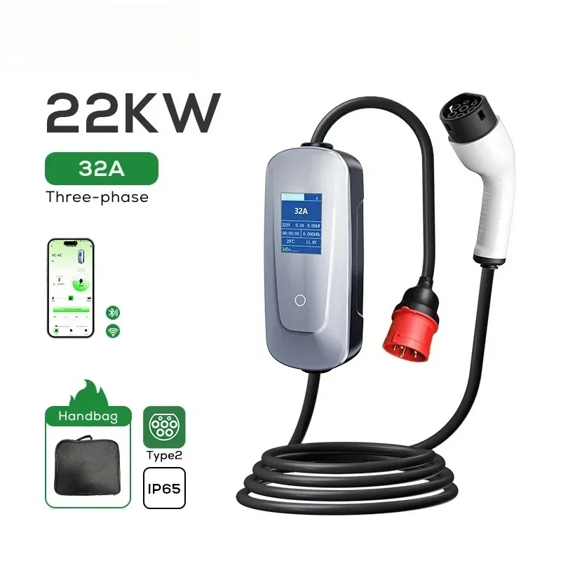 32A Wifi 3-phase 22kW car charging household fast 2-level 11Kw AC type 2 station 7Kw 22Kw portable electric charger