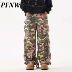 PFNW American Spray Dyeing Camouflage Pants Male Functional Multi Pocket Streetwear Loose Wide Leg Casual Cargo Trousers 28W5044