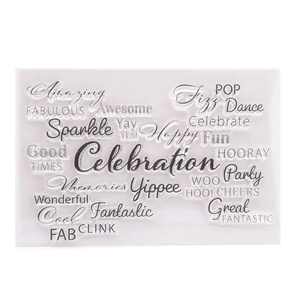 1pcs Words Celebration Good Times Fun Wonderful Cheers Clear Stamps for Card Making Decoration and DIY Scrapbooking