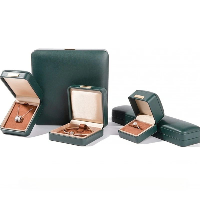 

Jewelry Packaging Box Light Luxury PU Leather Jewelry Case Premium Rounded Corner Ring Bracelet Storage Set Necklace Box