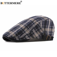 BUTTERMERE Spring Summner Flat Cap for Men Navy Plaid Beret Hat British Style Fashion New Design Adjustable Retro Driver Cap