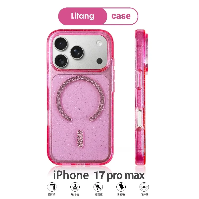 Robuste Transparente Glitzer Symmetry+ Hülle für MagSafe für iPhone 17 16 Pro Max Offizielle Magnetische Kabellose Ladehülle Ott-Box Funda – Detail 5