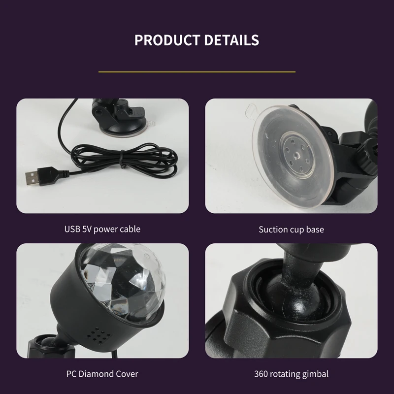 هنا يأتي مصابيح الإسقاط LED 2PCS الرائعة للغاية! مزامنة موسيقى USB، ألوان حالمة، مثالية لغرف النوم والحفلات.
