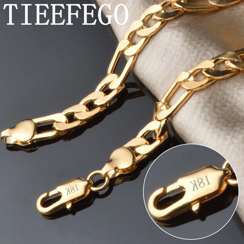 TIEEFEGO 925 Silver 8mm 18k Gold Silver Figaro Chain Bracelet For Women And Men Fashion Wedding Jewelry Gifts