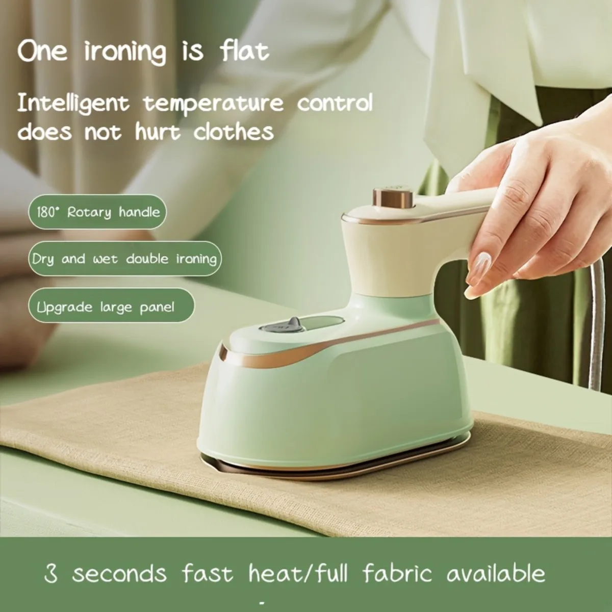 1000w Travel Steamer Iron with 70ml Water Tank, Large Double-Sided Heating Panel,Wet & Dry Use,180° Rotating Handle, 20s Heat-up
