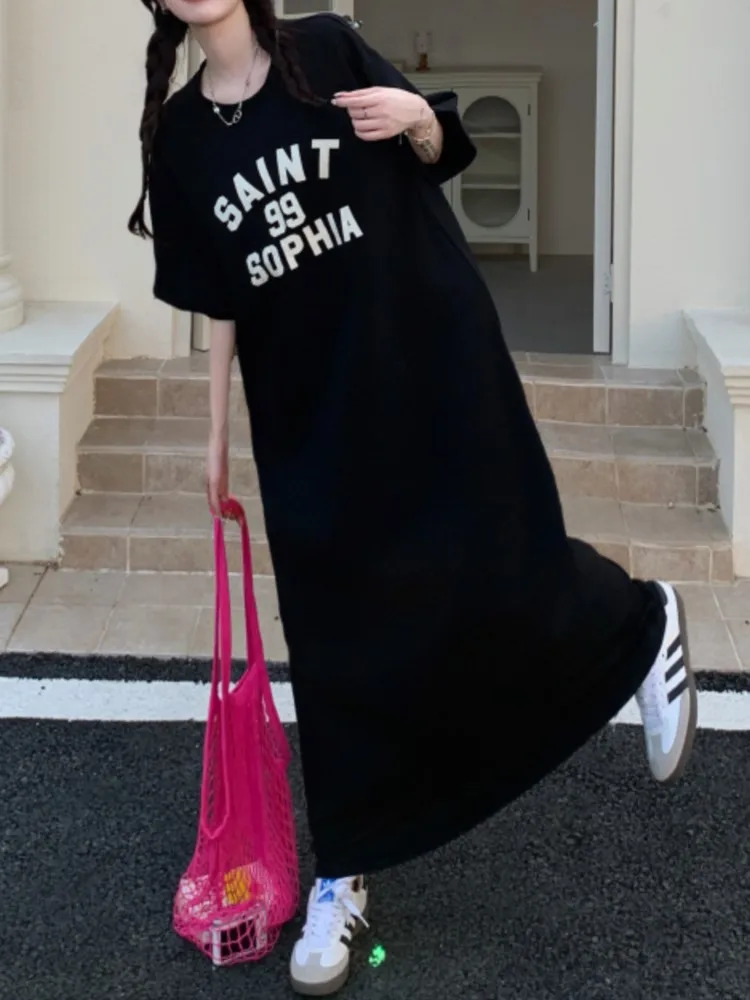 夏ルーズ ptint レター Tシャツドレス女性カジュアルファッションストレートドレスデザイン大きいサイズカジュアルレディースドレスvestidos