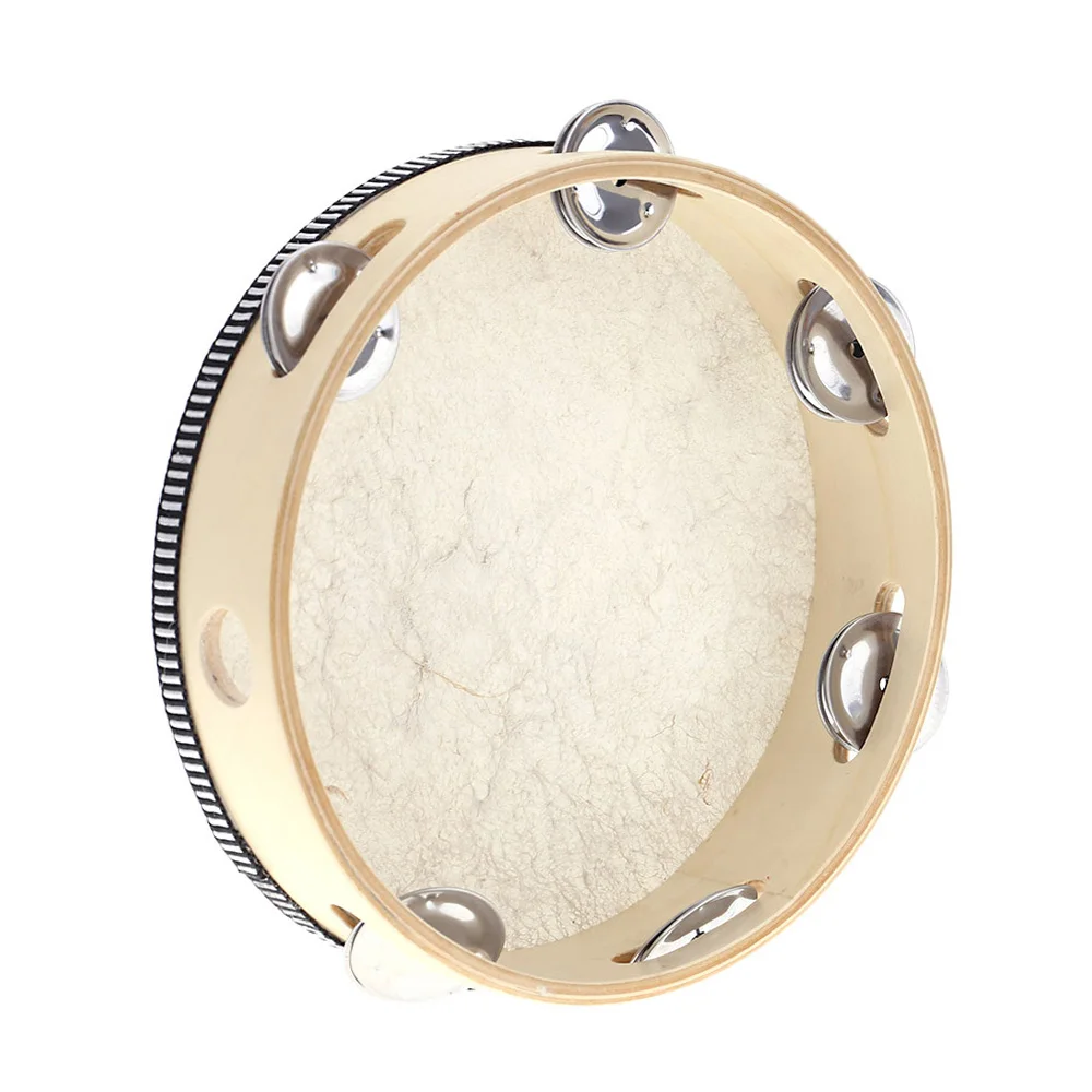 8 Inch Handheld Tambourine with Metal Jingles Percussion Drum Early Education Instrument Musical Toy Gift for Kids Students