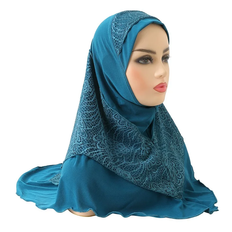 New Arrivals Women Crystal Hemp Turban Hats Lace Splicing Muslim Head Wrap 70*60CM Fashion Scarves Hijab