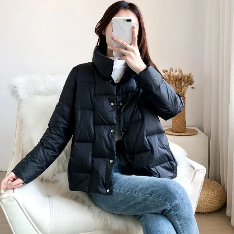 Red Thick Padding Cropped Women\'s Jackets Quilted Padded Duck Down Female Coats Black Short Winter Youth Warm Clothes Casual Hot