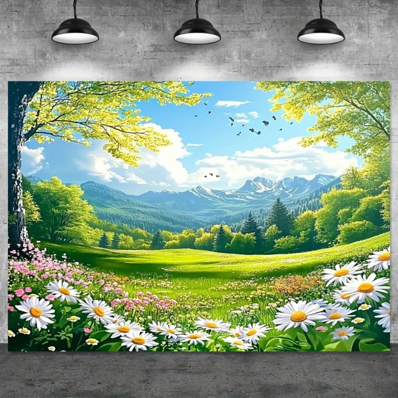 Spring Flowers Grassland Healing Landscape Tapestry Wedding, Party, Living Room - Durable Indoor/Outdoor Wall Hanging