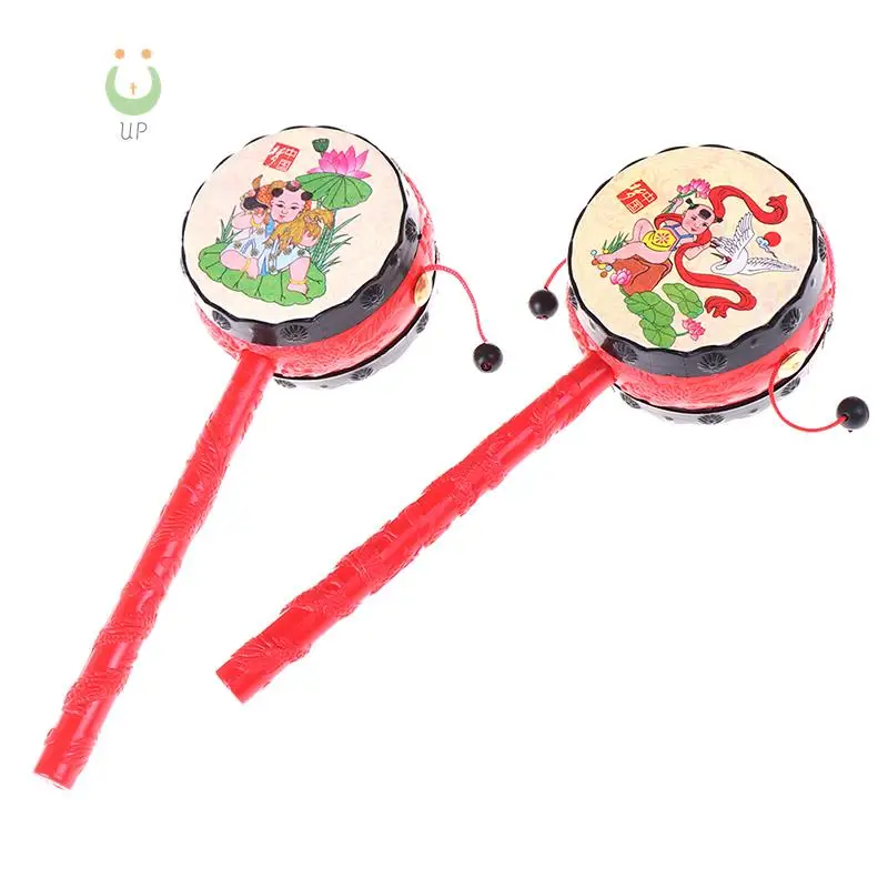 1Pc Chinese Traditional Spin Toy Rattle Drum Cartoon Hand Bell For Baby Gift New