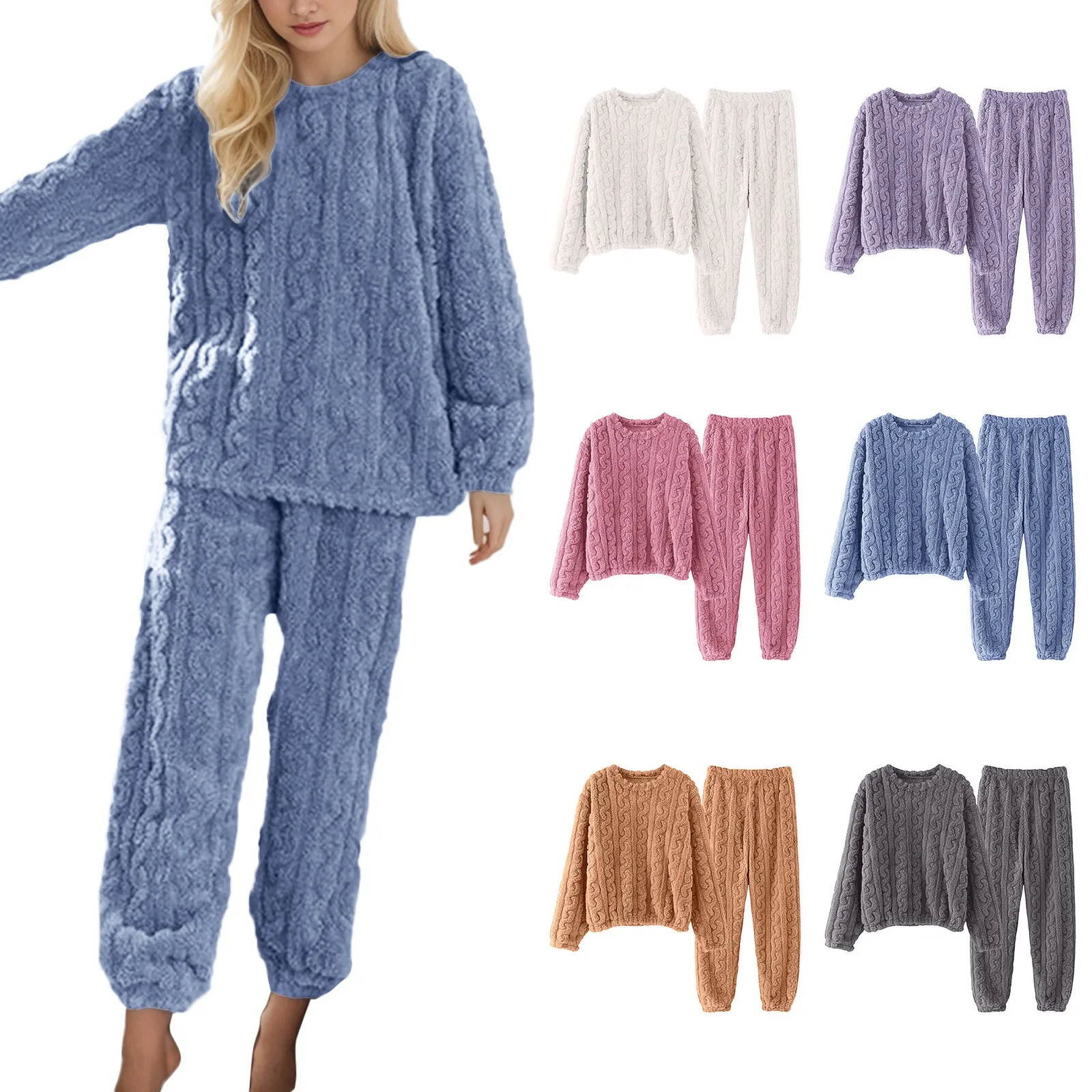 Soft Cozy Pajamas Winter Pajama Sets for Women Stylish Plush Sleepwear for Autumn with Thicken Pullover Pants Comfortable