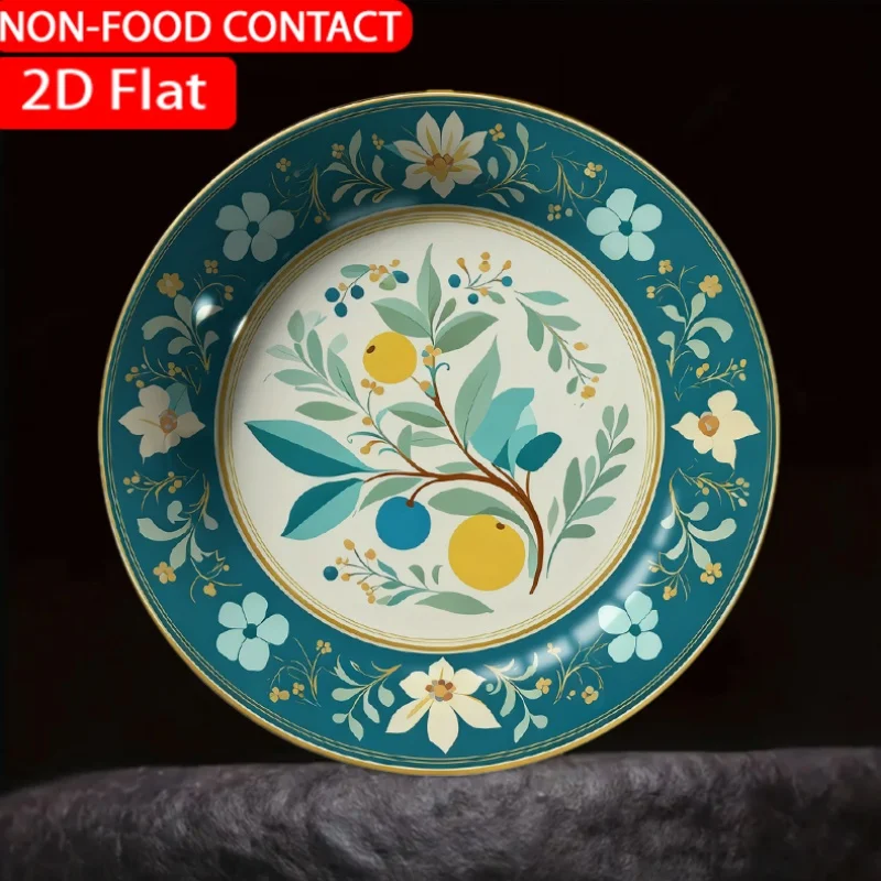 One Decorative Ceramic Plate with a Floral Design in Teal, Ideal for Home Decor, Including Desk Ornaments And Living Room Or