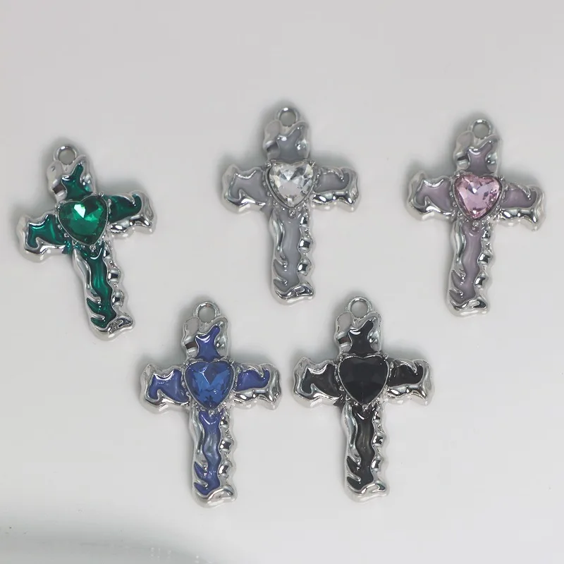 

5pcs 19.2x28.3mm Alloy Crystal cross Charms Pendant For Bracelet Necklace DIY handiwork Jewelry make Accessories