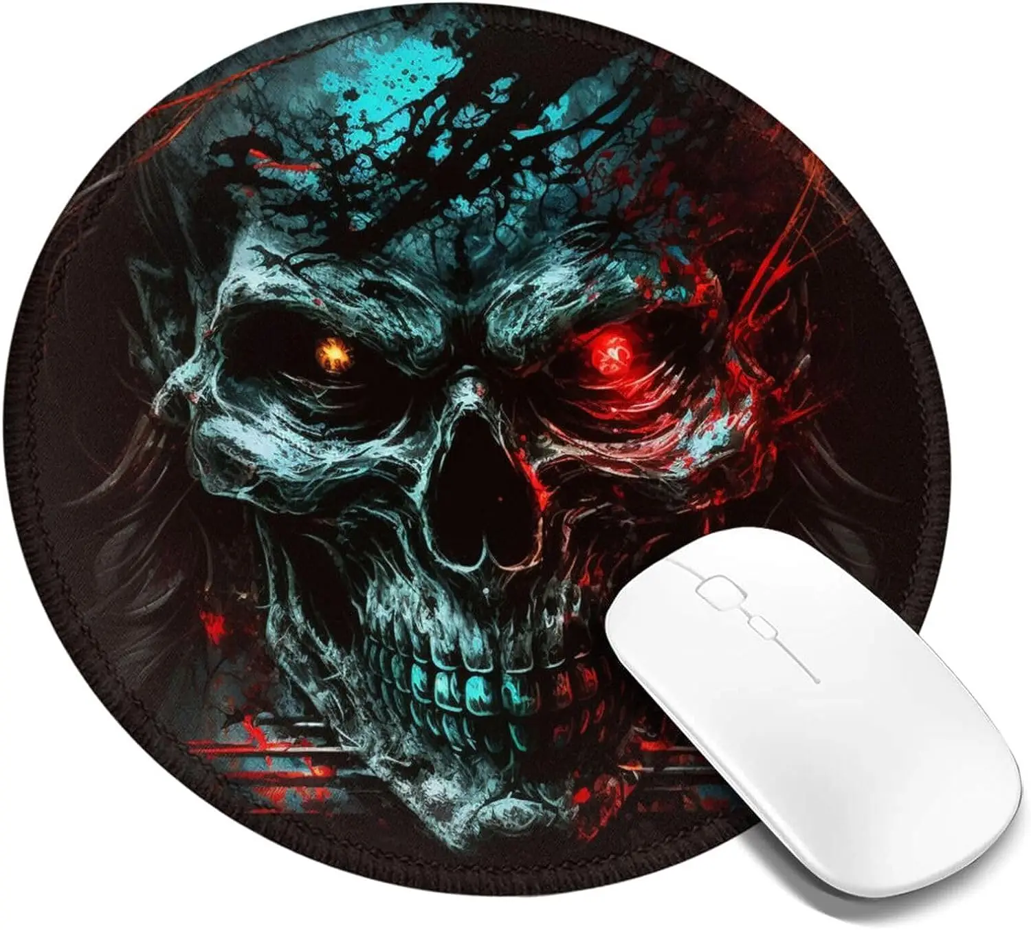 

Funny Skull Round Mouse Pad Non-Slip Rubber Skull Ghost Zombies Red Eyes Gaming Mousepads with Stitched Edge for Office Work