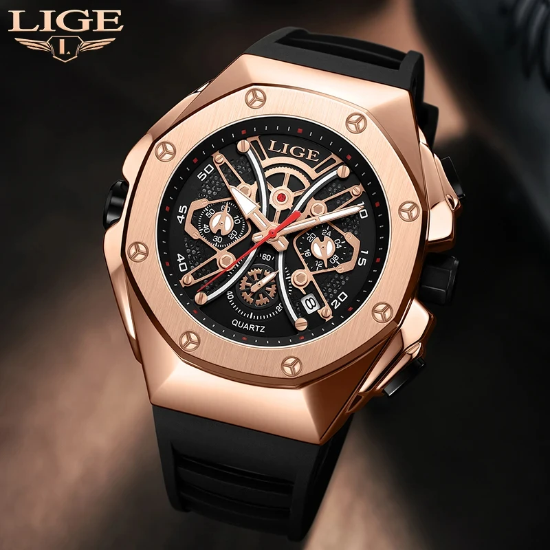 LIGE New Men Watches Luxury Brand Big Dial Watch Men Creative Waterproof Quartz Wristwatch Sports Clock Chronograph Reloj Hombre