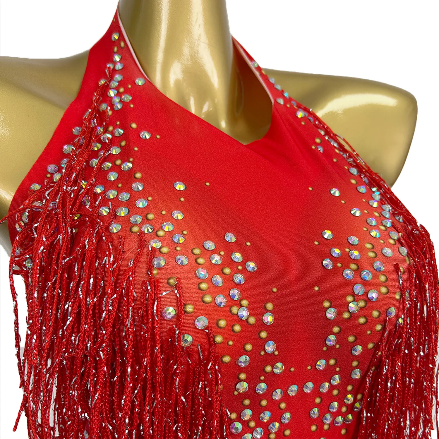 Sparkly Rode Kwastje Turnpakje Steentjes Bodysuit Vrouwen Stage Dansvoorstelling Slijtage Sexy Nachtclub Prom Dansen Kostuums Liusu