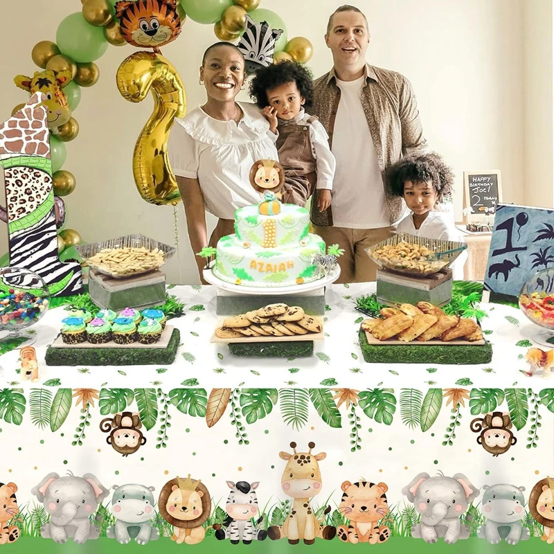 Jungle Animal Tablecloth 1st Kids Boy Birthday Decoration Disposable Tableware Paper Cups Plates Wild One Safari Party Supplies