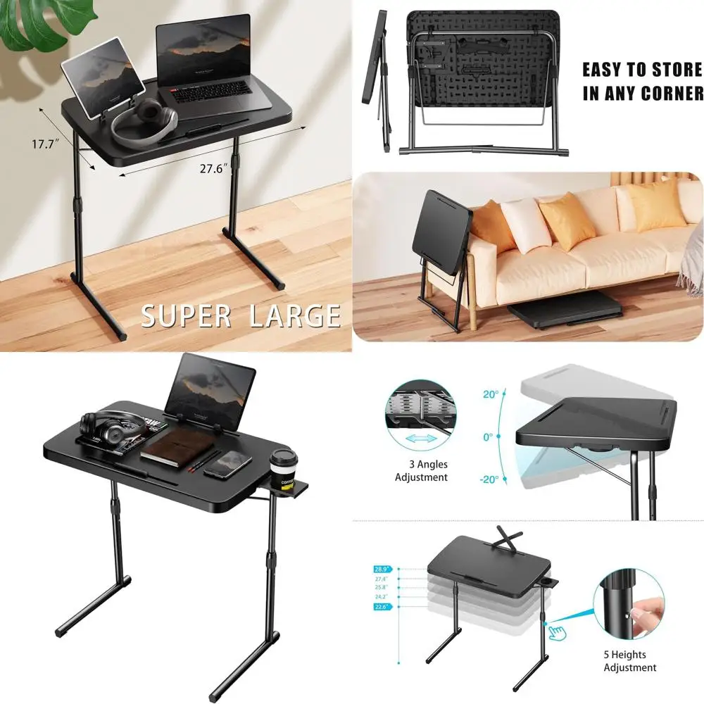 

Adjustable TV Dinner Tray with Book Stand, Cup Holder, Laptop and Tablet Holder, Black