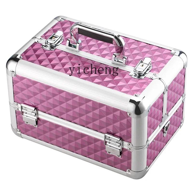 

X5-6 Aluminum Alloy Portable Cosmetic Case Double Open with Lock Nail Art Makeup Embroidery Toolbox