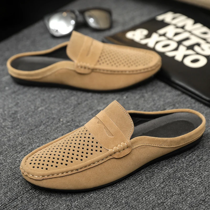 Hollow Out Men's Half Shoes Comfortable Breathable Loafers For Men Lazy Shoes Lightweight Slip-on Casual Shoes Man Flat Slippers