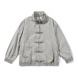Men Chinese Buttons Stand Collar Cityboy Streetwear Fashion Loose Causal Cargo Jacket Women Spring Autumn Coat Outerwear