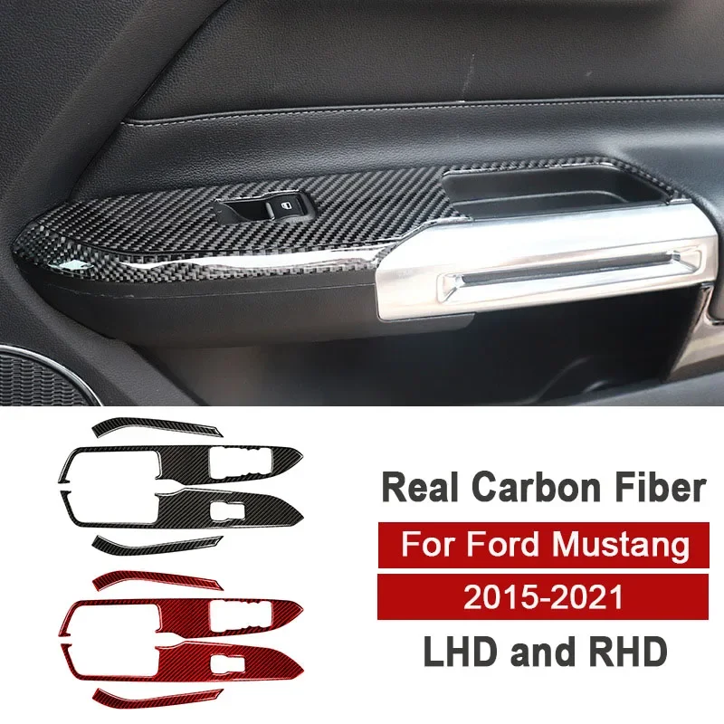 

For Ford Mustang 2015-2021 Auto Accessories Carbon Fiber 2pcs Car Window Lifting Switch Control Decoration Cover Trim