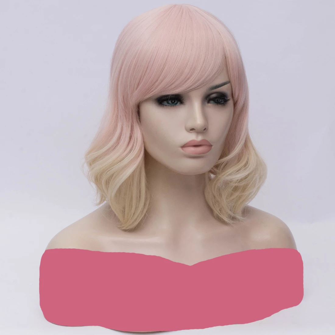 MSIWIGS Peluca corta con flequillo lateral, pelucas de Cosplay para mujer, peluca ondulada sintética, pelo morado, azul, rosa y verde