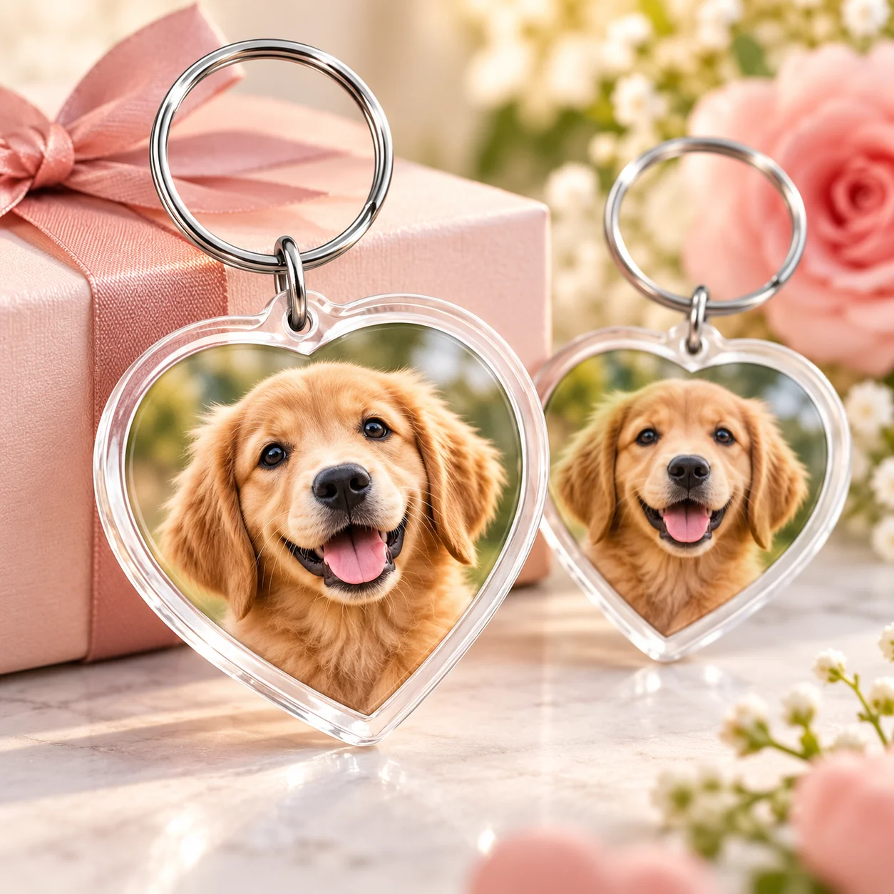 Personalized Heart Keychain Double Sided Photo Custom Acrylic Key Ring Clear Plastic Case Charm for Bag Keys Wedding Memory Gift