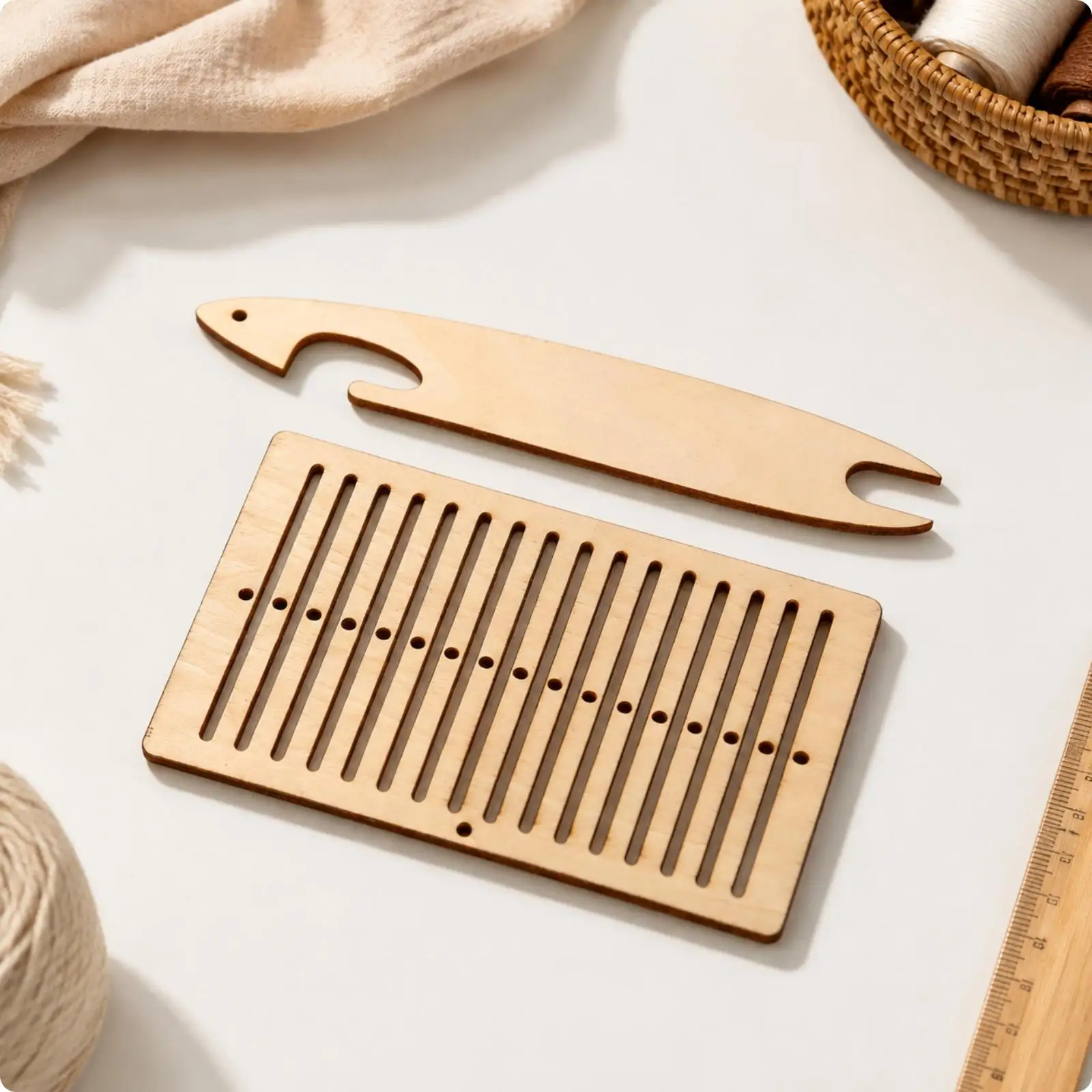 2 Pieces Weaving Board with Wooden Shuttle Smooth Polished Wooden Weaving Loom