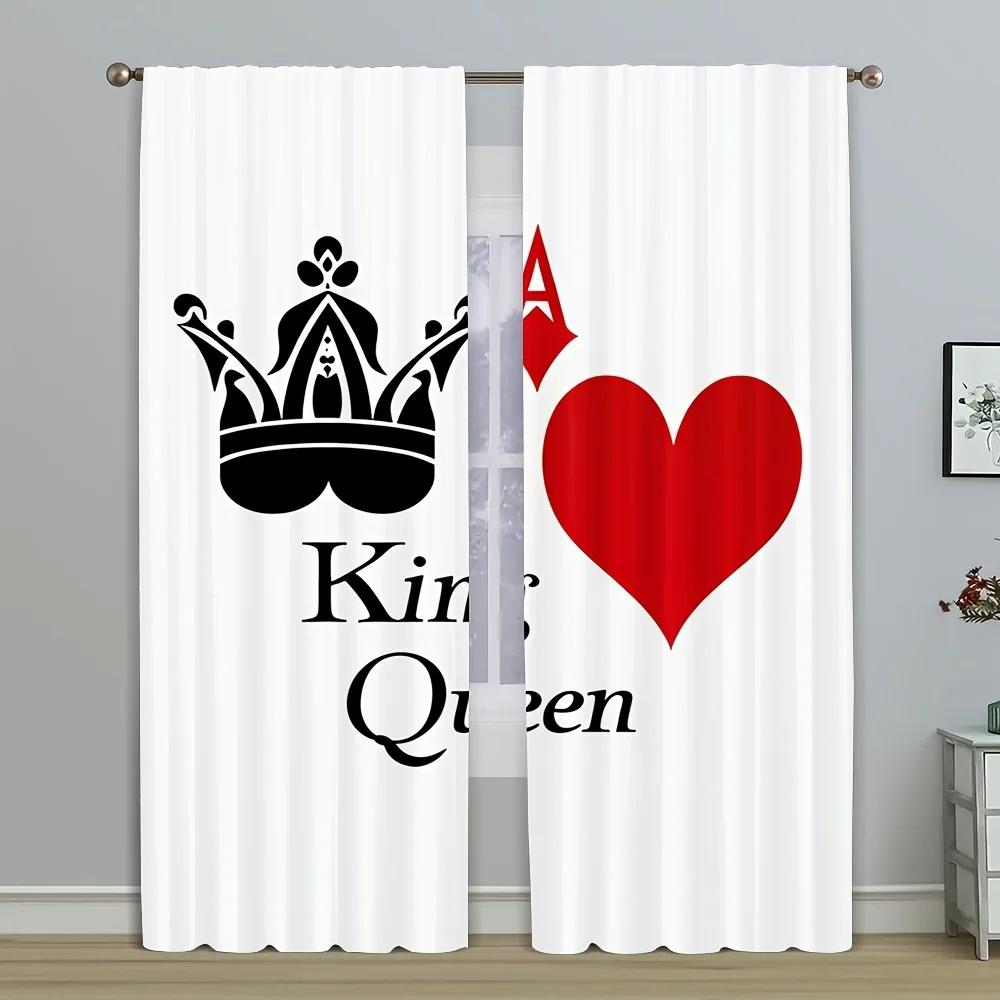 2pcs Poker Card Curtains King Queen Heart Crown Print Drape Game Room Man Cave Window Treatment Cool Casino Home Decor Panels