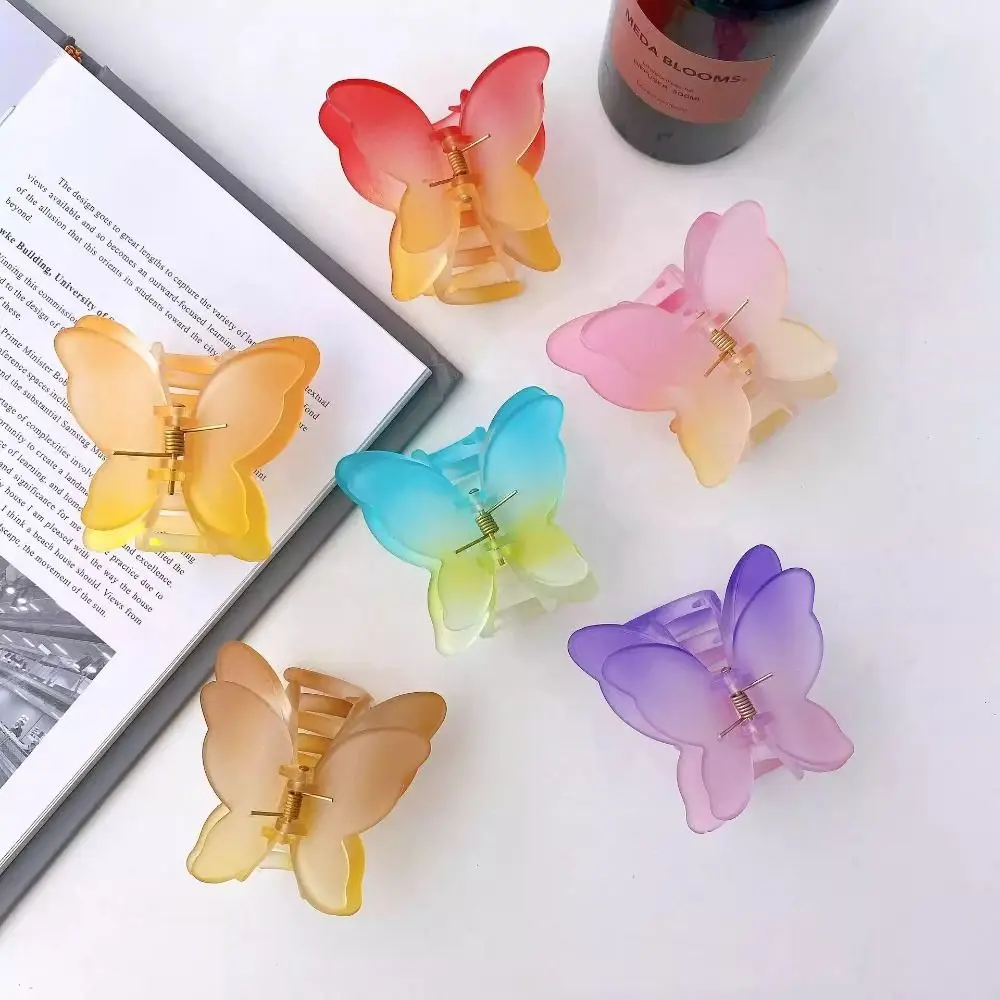 Matte Butterfly Hair Claw Clip Ponytail Colorful Gradient Hairpin Headwear Barrette Hair Clip Women Hair Styling Tool Accessory