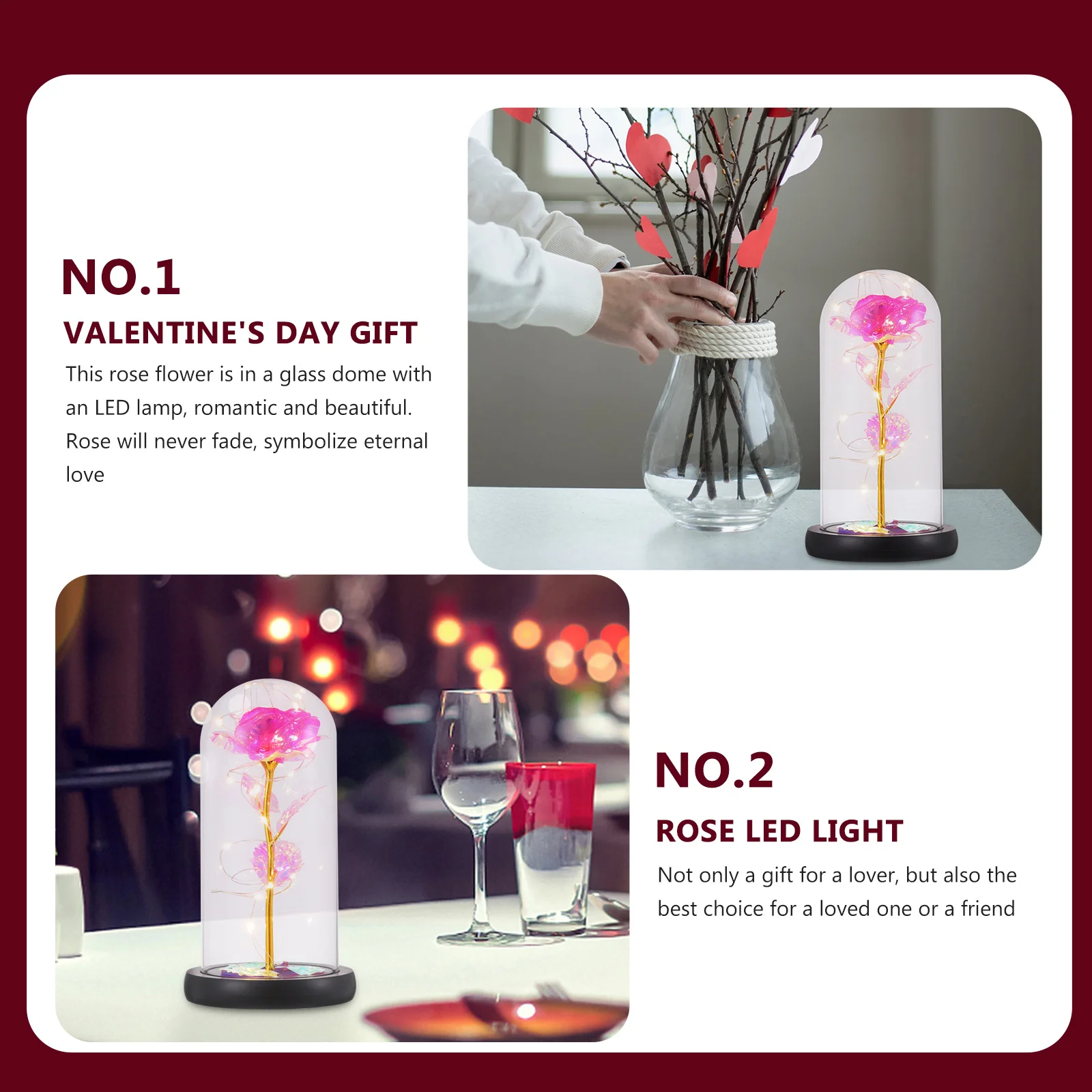 

1Pcs Simulation with Glass Cover LED Illuminated Flower Lamp for Room Decor Romantic Birthday Present
