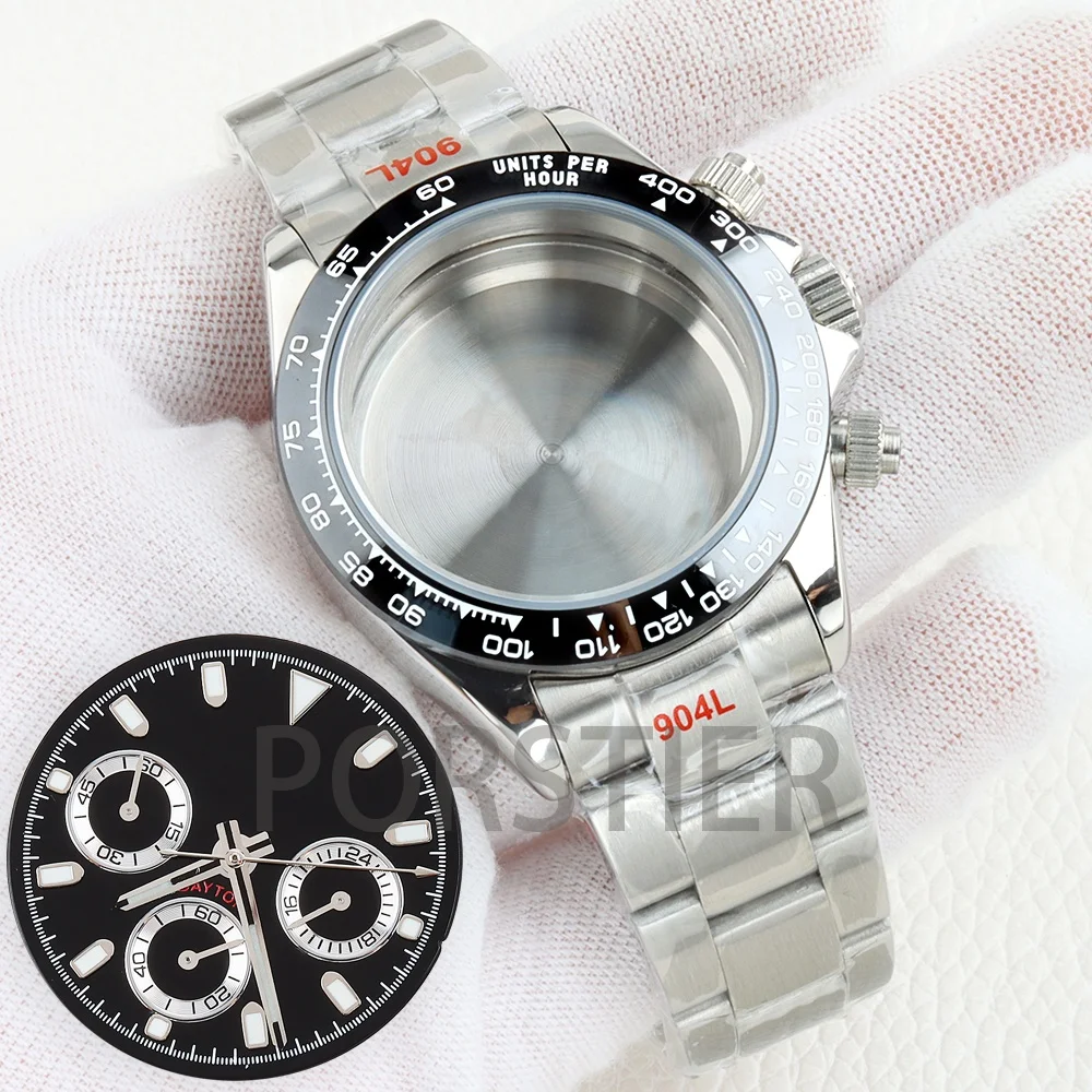 

29mm Dial vk63 Green luminous Dial Hands 40mm Case Sapphire Glass Solid Strap for DAYTONA vk63 Quartz Movement Watch Accessories
