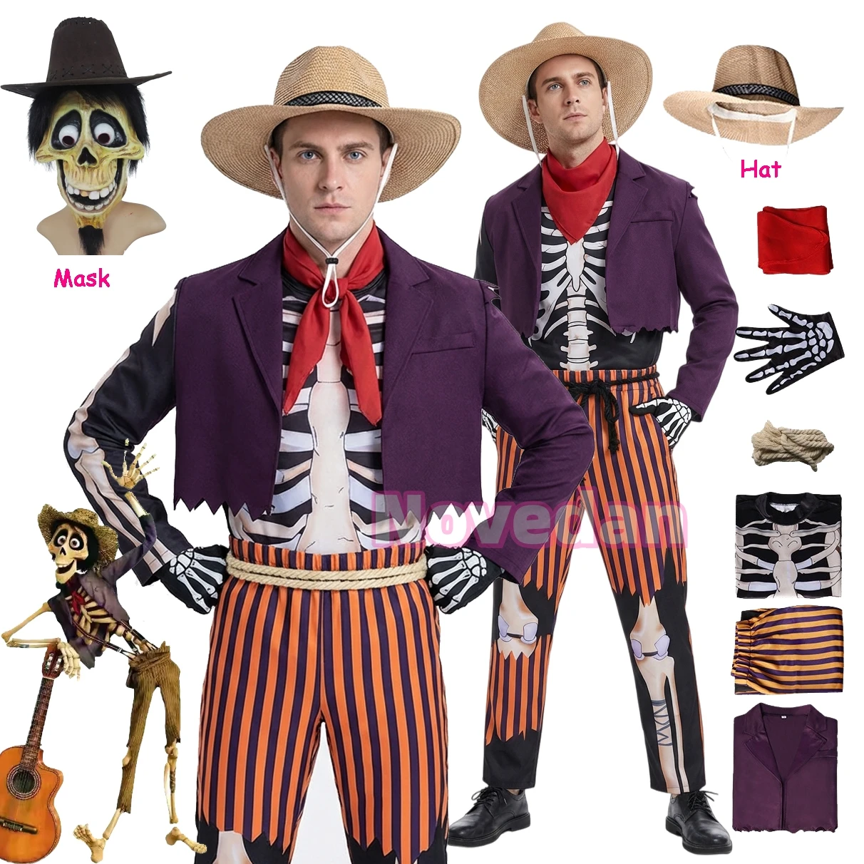 Anime Coco Hector Rivera Cosplay Kostüm Erwachsenen-Maskenanzug Skelett Cosplay Kleidung Geistermusiker Outfit Herren Halloween Party